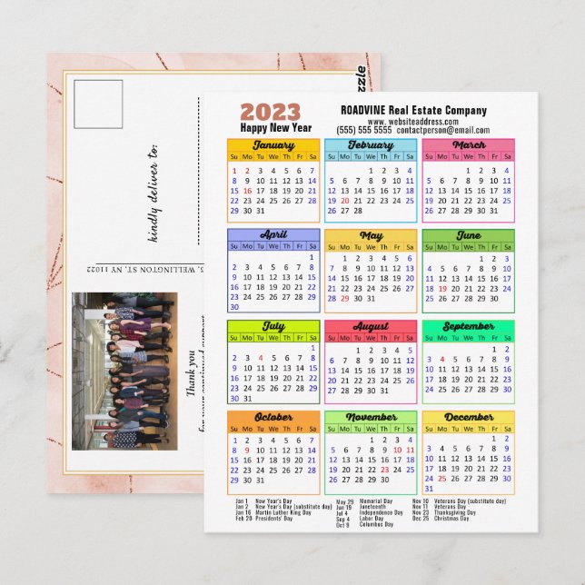 2023 Calendar Rose Gold Modern Corporate Photo Postcard (Front/Back)