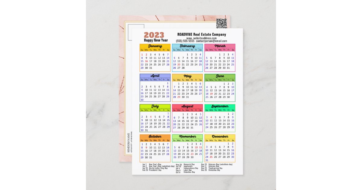 2023 Calendar Rose Gold Stripes Modern Corporate Postcard Zazzle