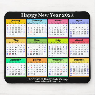 2023 Calendar Simple White Black Script Business Mouse Mat