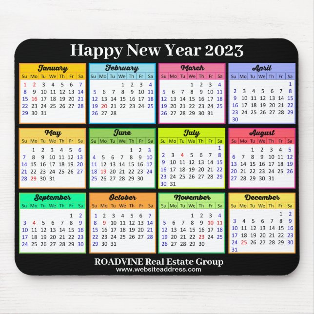 2023 Calendar Simple White Black Script Business Mouse Mat (Front)
