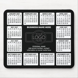 2023 Calendar with logo, Contact Information Black Mouse Mat