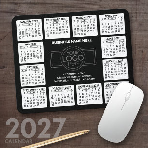 2023 Calendar with logo, Contact Information Black Mouse Mat