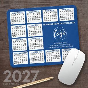 2023 Calendar with logo, Contact Information Blue Mouse Mat