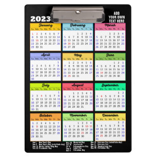 2023 Calendar with Public Holidays Modern Colourfu Clipboard