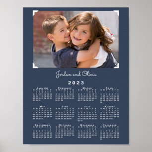 2023 Calendar with Your Photo and Name on Navy Poster