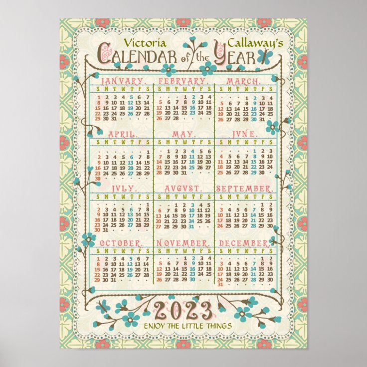 2023 Calendar Year Victorian Art Nouveau | Custom Poster | Zazzle