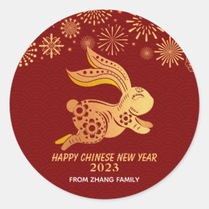 2023 Chinese New Year Paper-Cut Zodiac Rabbit Sign Classic Round Sticker