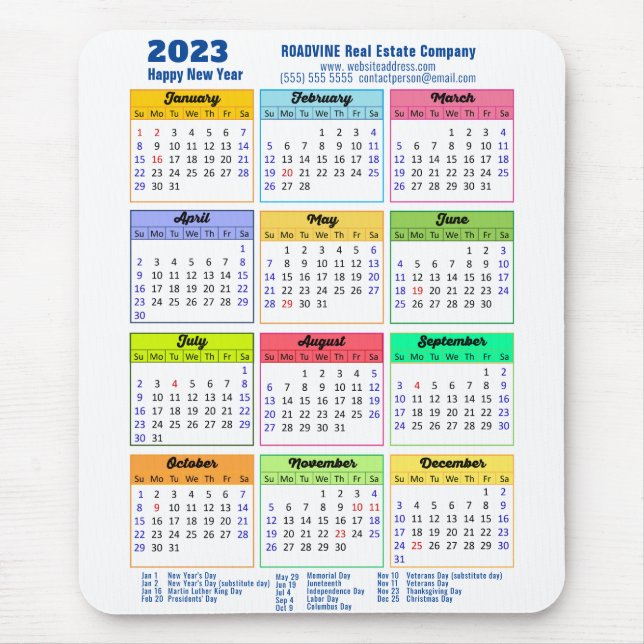 2023 Colourful Calendar Modern Blue Business  Mouse Mat (Front)
