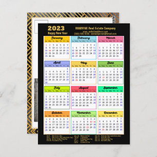 2023 Corporate Black Gold Modern Calendar Photo Postcard