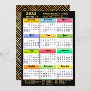 2023 Corporate Black Gold Script Modern Calendar Holiday Card