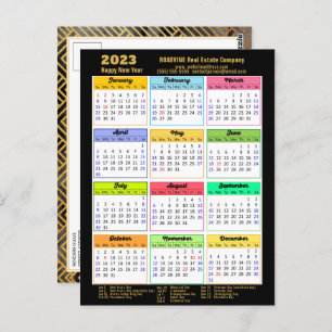 2023 Corporate Black Gold Script Modern Calendar Postcard