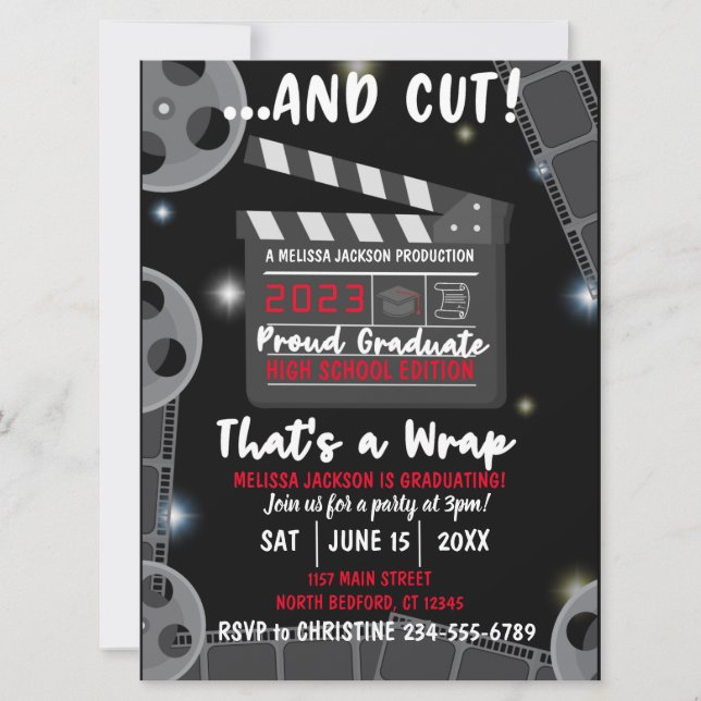2023 Cut That's a Wrap Graduation Black Invitation (Front)