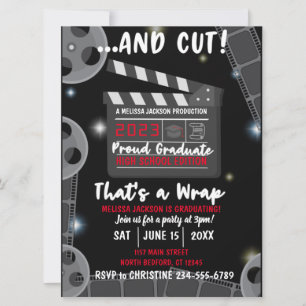 2023 Cut That's a Wrap Graduation Black Invitation
