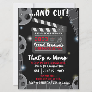2023 Cut That's a Wrap Graduation Black Invitation