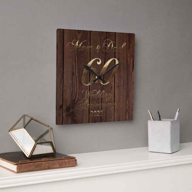 2023 Diamond Wedding 60th Anniversary Parents Square Wall Clock (Office)