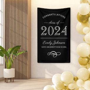 2023 Elegant Black and White Custom Graduation Banner