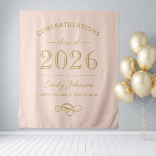2023 Elegant Blush and Gold Custom Graduation Tapestry