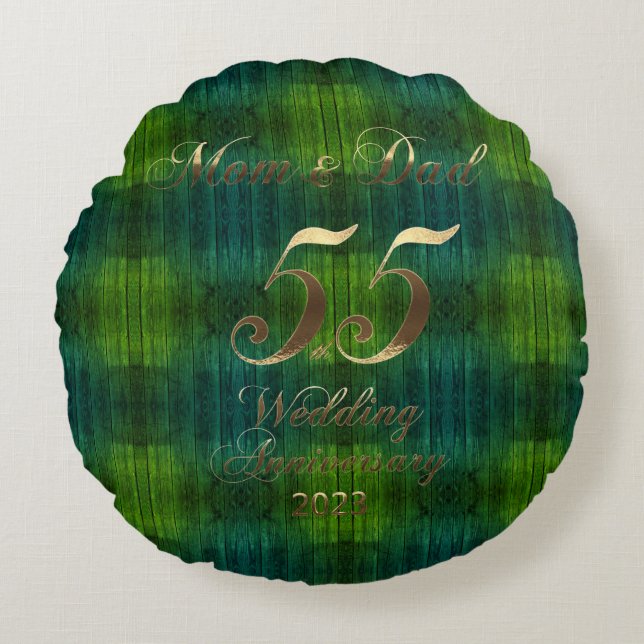 2023 Emerald Wedding 55th Anniversary Parents Round Cushion (Front)