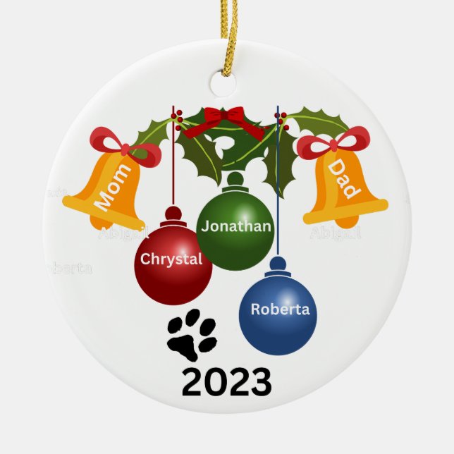 2023 Family Christmas Ornament, personalised  Ceramic Tree Decoration (Front)
