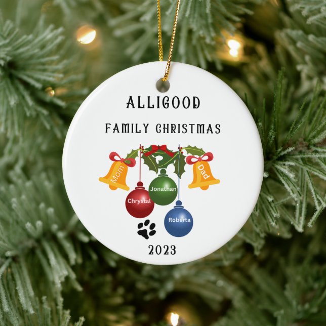 2023 Family Christmas Ornament, personalised  Ceramic Tree Decoration (Tree)