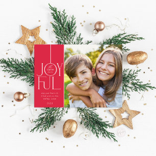 2023 FAMILY PHOTO elegant type modern JOYFUL red  Holiday Card