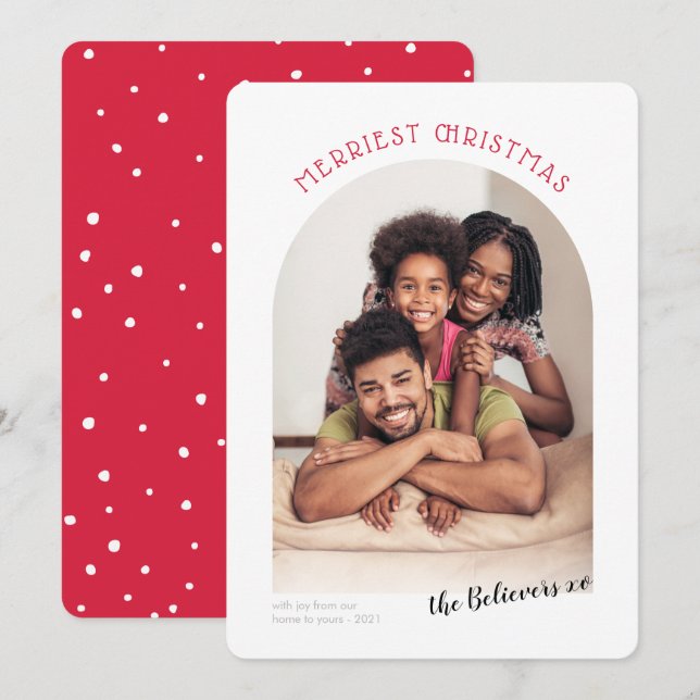 2023 FAMILY PHOTO merriest christmas arch red Announcement (Front/Back)