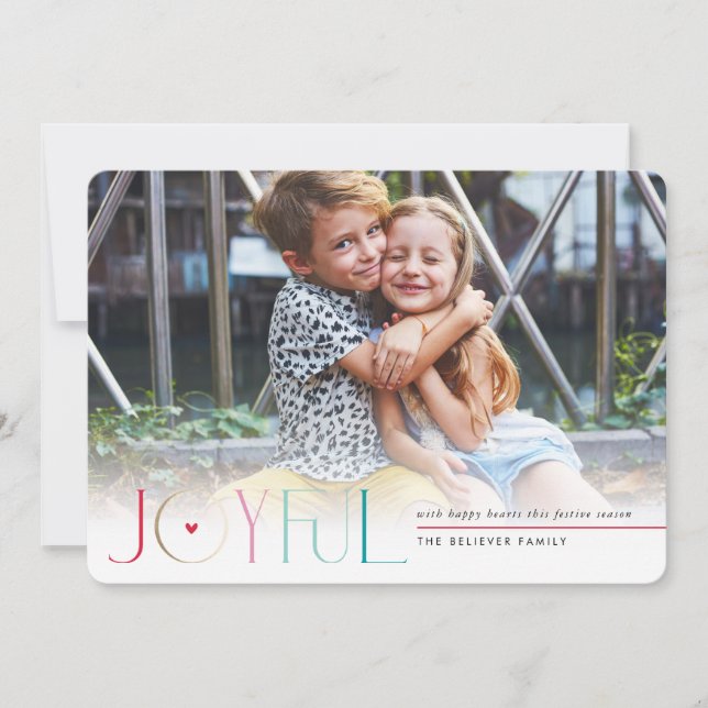 2023 FAMILY PHOTO modern kids JOYFUL heart Announcement (Front)