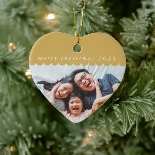 2023 FAMILY PHOTO simple cute scallop edge gold Ceramic Tree Decoration
