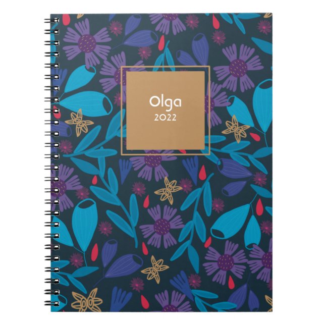 2023 floral modern blue night custom  notebook (Front)