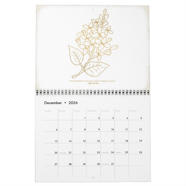 2023 Floral Wall Calendar | Gold (Dec 2026)