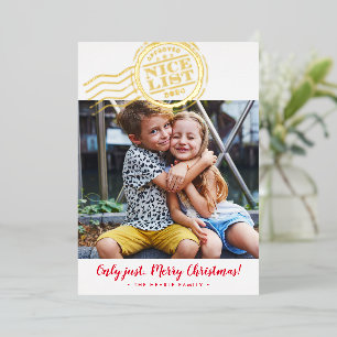 2023 FUN CHRISTMAS PHOTO cute kids Nice List stamp Foil Holiday Card