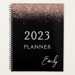 2023 Girly Black  Rose Gold Blush Pink Glitter Planner<br><div class="desc">2023 Rose Gold - Blush Pink Sparkle Glitter Monogram Name and Initial Spiral Notebook. This makes the perfect sweet 16 birthday,  wedding,  bridal shower,  anniversary,  baby shower or bachelorette party gift for someone that loves glam luxury and chic styles.</div>