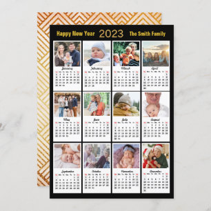 2023 Gold Script Modern Family 12 Photo Calendar Holiday Card
