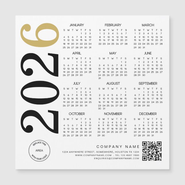 2023 Gold White Calendar Logo QR Code Business (Front)