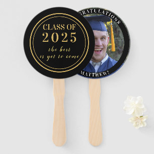 2023 Graduate Inspirational Photo Gold Black Hand Fan