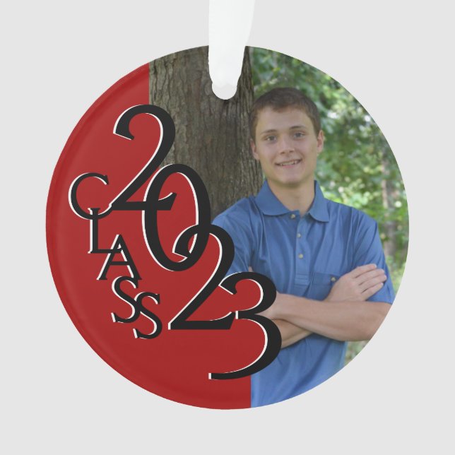 2023 Graduate Red Class Photo Ornament (Front)