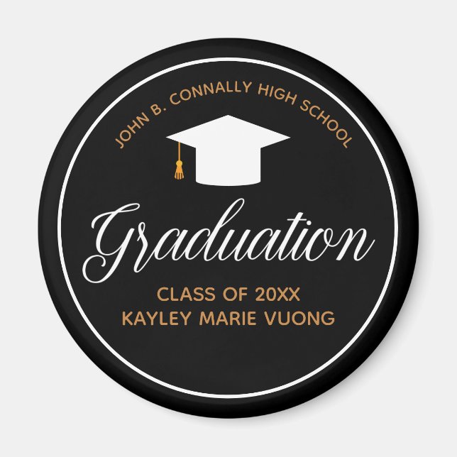2023 Graduation Black Gold Personalized Graduate Magnet (Front)