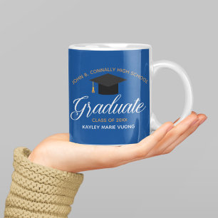 2023 Graduation Blue Gold Custom High School Name Coffee Mug