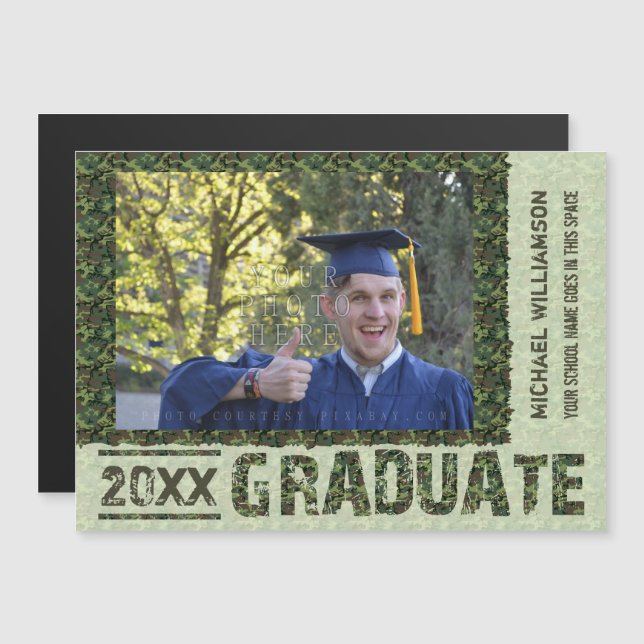 2023 Graduation Camouflage Personalised Photo Magnetic Invitation (Front/Back)