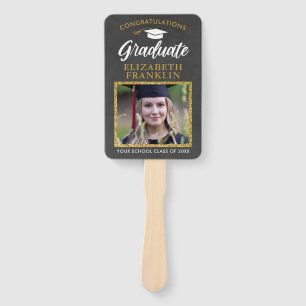 2023 Graduation Chalkboard Gold Glitter Photo Hand Fan