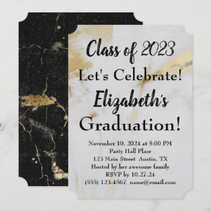 2023 Graduation Gold Grey Marble with Black Text Invitation