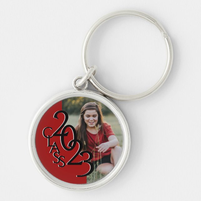 2023 Graduation Keepsake Photo Red and Black Key Ring (Front)