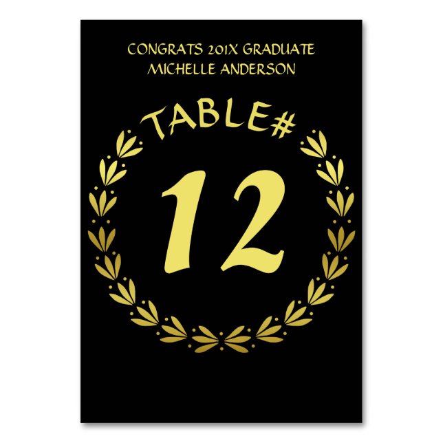 2023 Graduation Laurel Wreath Gold Black Custom Table Number (Front)