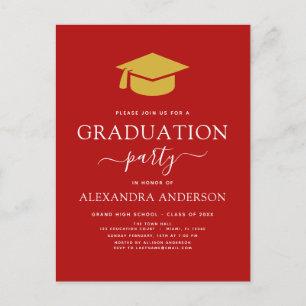 2023 Graduation Party Red Gold Colour Option Postcard
