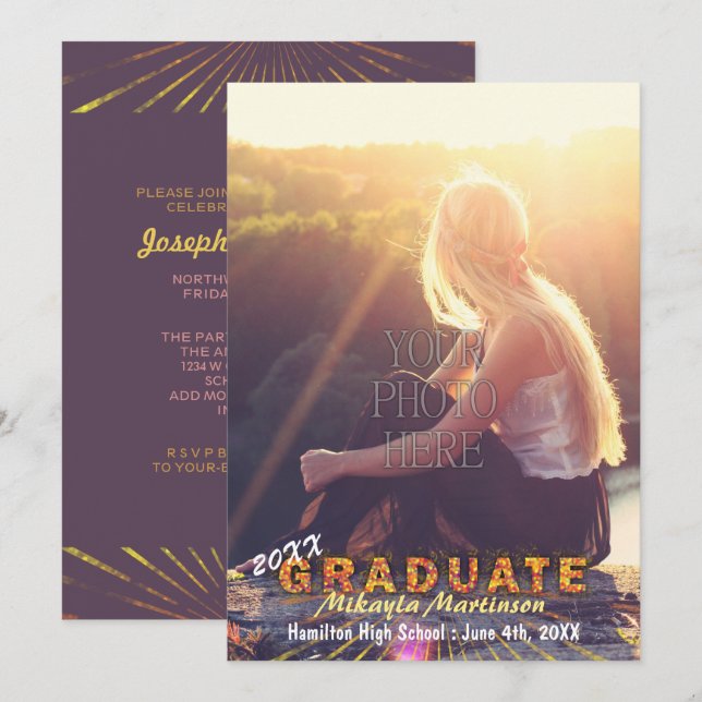 2023 Graduation Party Sunshine Colours Boho Chic Invitation (Front/Back)