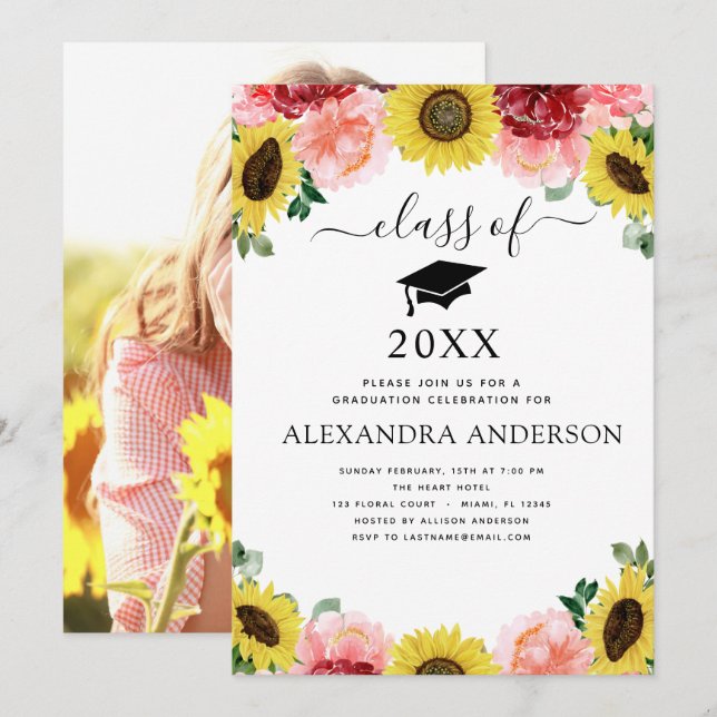 2023 Graduation Sunflower Eucalyptus Country Invitation (Front/Back)