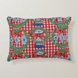 2023 Green Red Ginger Jars Gingham Decorative Cushion