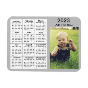 2023 Grey Mini Photo Calendar Magnet