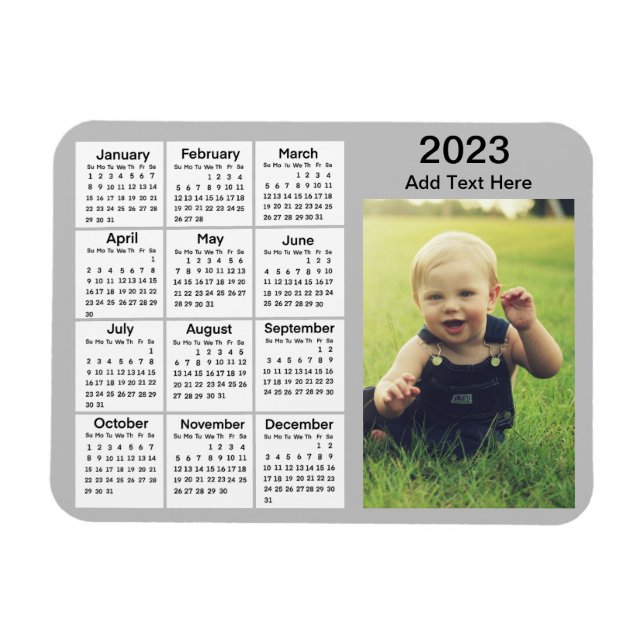2023 Grey Mini Photo Calendar    Magnet (Horizontal)