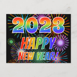 2023 HAPPY NEW YEAR!, Colourful Fireworks Pattern Postcard